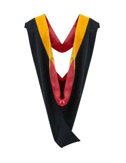 Deluxe Bachelors/Masters Hood - Science Gold Velvet, Red & Golden Yellow - Graduation Cap&Gown