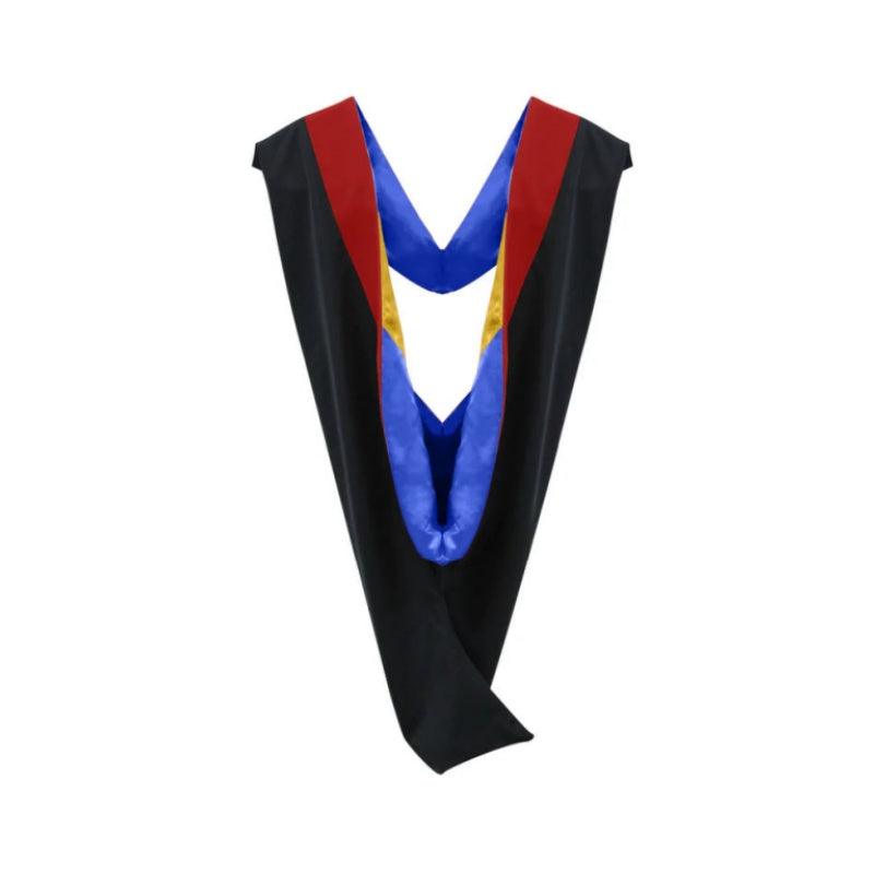Deluxe Bachelors/Masters Hood - Scarlet Velvet, Royal Blue & Golden Yellow - Graduation Cap&Gown