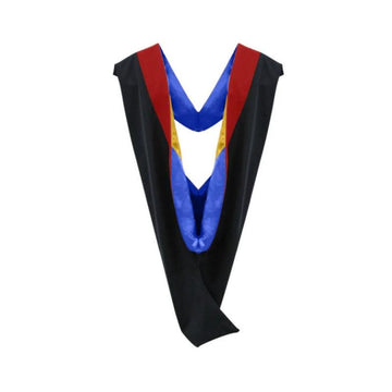 Deluxe Bachelors/Masters Hood - Scarlet Velvet, Royal Blue & Golden Yellow - Graduation Cap&Gown