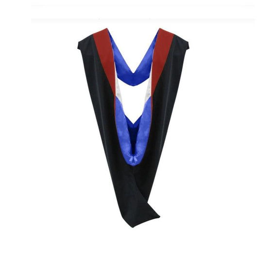 Deluxe Bachelors/Masters Hood - Scarlet Velvet, Royal Blue & White - Graduation Cap&Gown