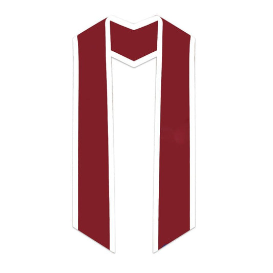Crimson Slanted Graduation Stole with White Trim - Graduation Cap&Gown