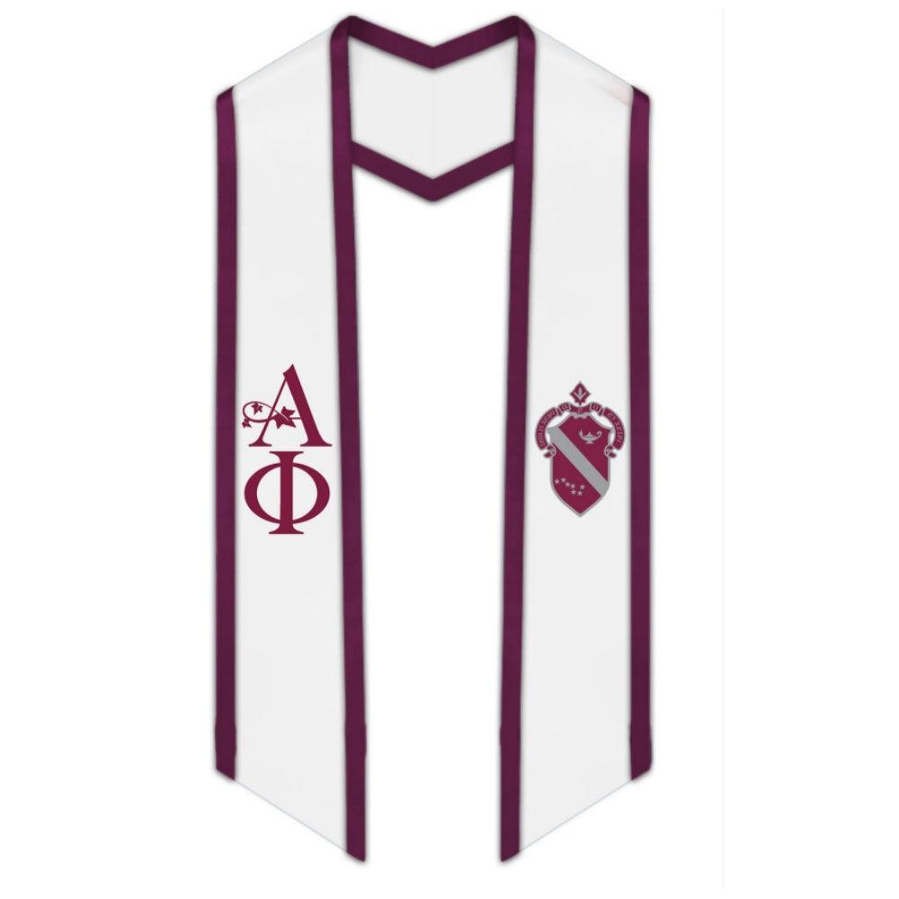 Alpha Phi Greek Trimmed Lettered Stole with Crest - Graduation Cap&Gown