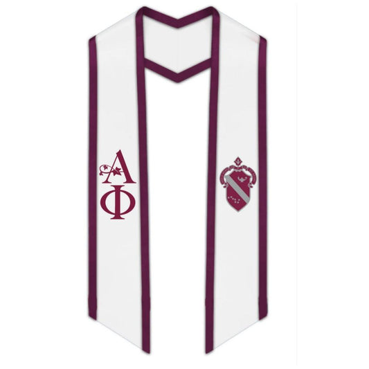 Alpha Phi Greek Trimmed Lettered Stole with Crest - Graduation Cap&Gown