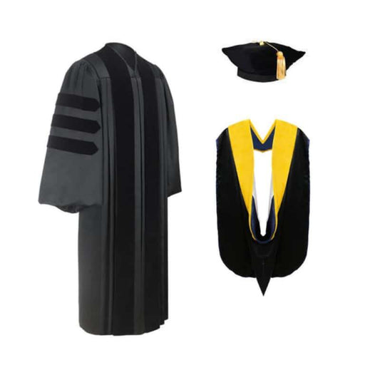 Deluxe Doctoral Graduation Tam, Gown & Hood Package - Graduation Cap&Gown