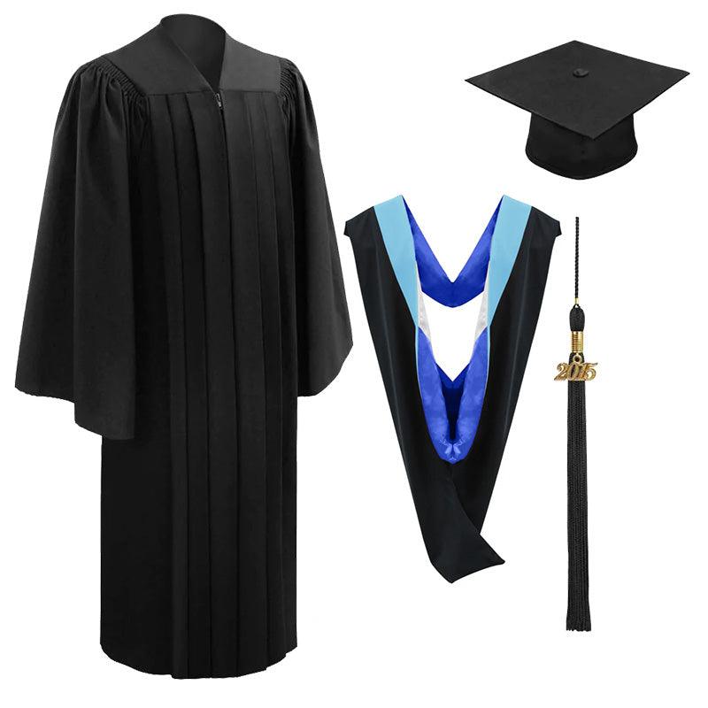 10 Deluxe Black Bachelors Graduation Cap, Gown & Hood Package - Graduation Cap&Gown
