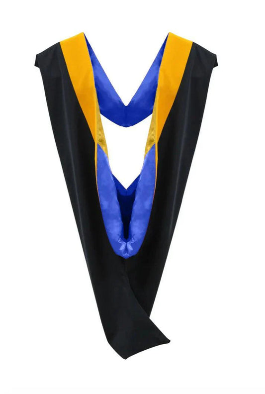Deluxe Bachelors/Masters Hood - Science Gold Velvet, Royal Blue & Golden Yellow - Graduation Cap&Gown