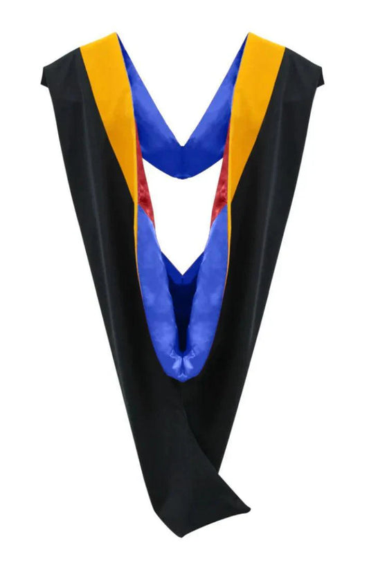 Deluxe Bachelors/Masters Hood - Science Gold Velvet, Royal Blue & Red - Graduation Cap&Gown