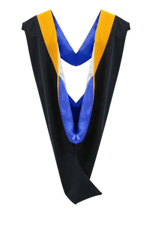 Deluxe Bachelors/Masters Hood - Science Gold Velvet, Royal Blue & White - Graduation Cap&Gown