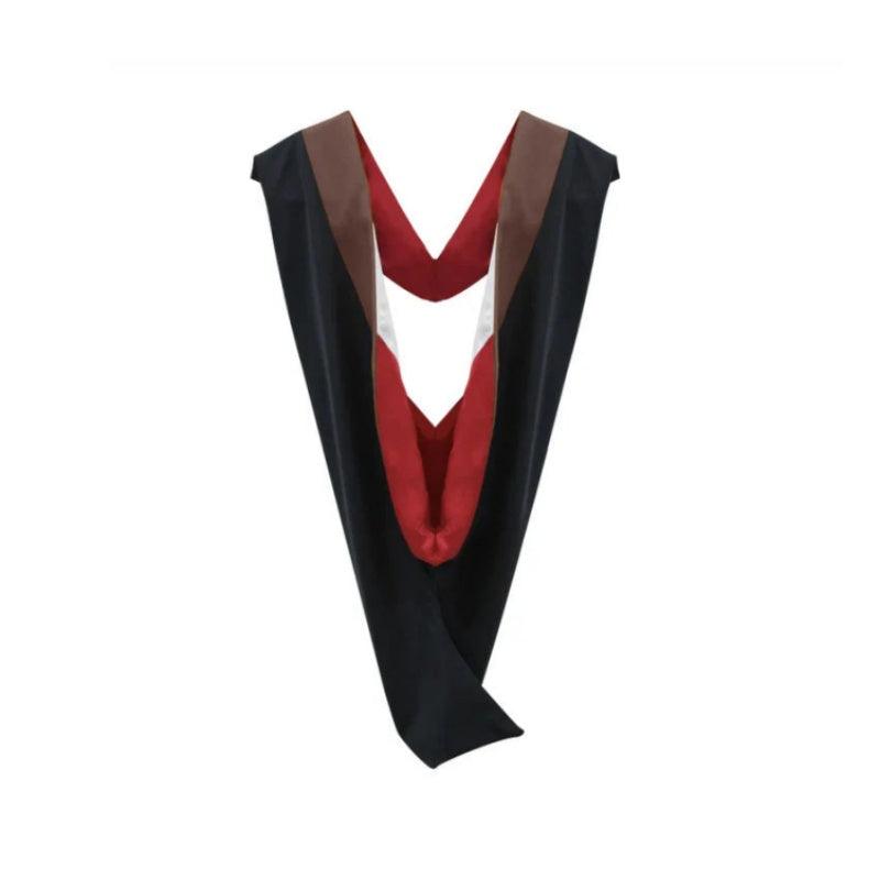 Deluxe Bachelors/Masters Hood - Brown Velvet, Red & White - Graduation Cap&Gown