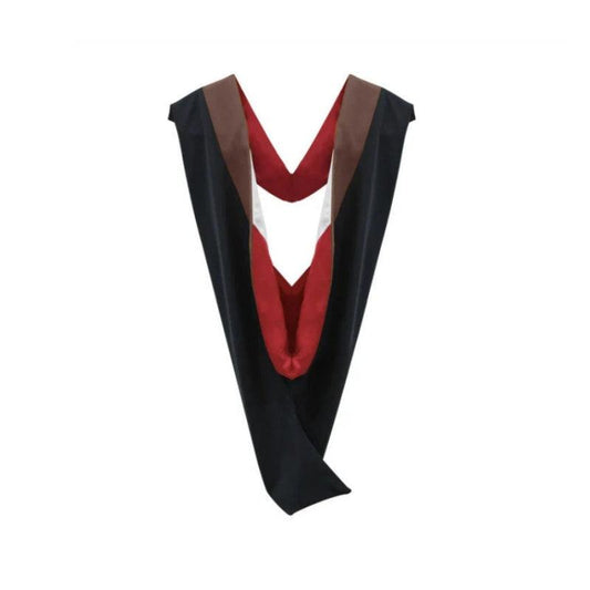Deluxe Bachelors/Masters Hood - Brown Velvet, Red & White - Graduation Cap&Gown