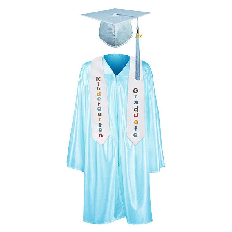 12 Colors shiny Kindergarten/Preschool Graduation Set – Gown, Cap, Stole, Tassel - Graduation Cap&Gown