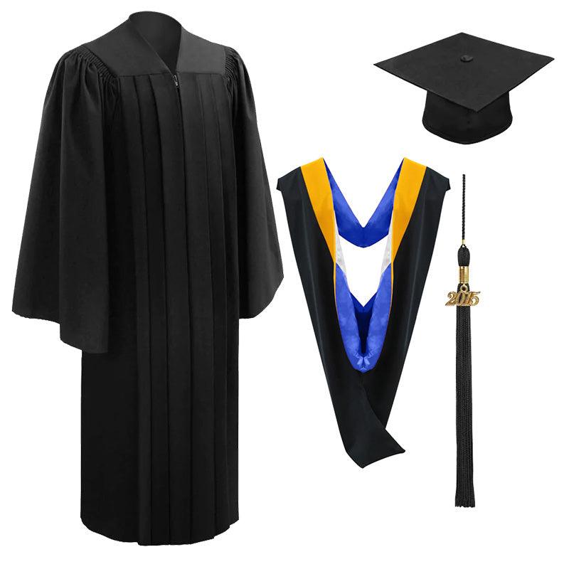 10 Deluxe Black Bachelors Graduation Cap, Gown & Hood Package - Graduation Cap&Gown
