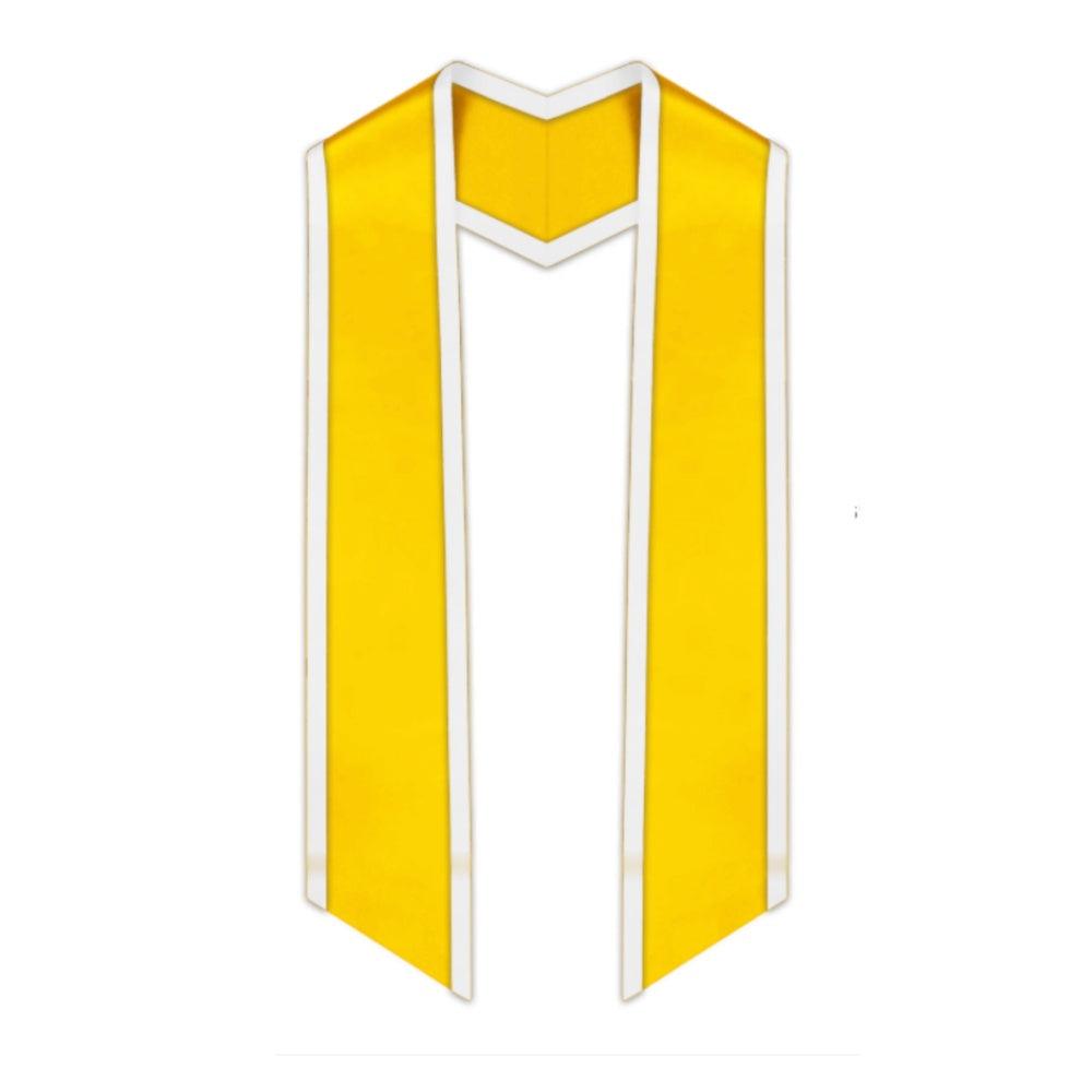 Gold Slanted Graduation Stole with White Trim - Graduation Cap&Gown