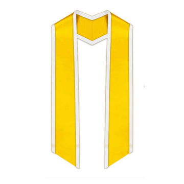 Gold Slanted Graduation Stole with White Trim - Graduation Cap&Gown