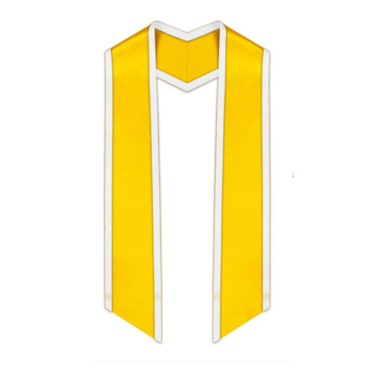 Gold Slanted Graduation Stole with White Trim - Graduation Cap&Gown