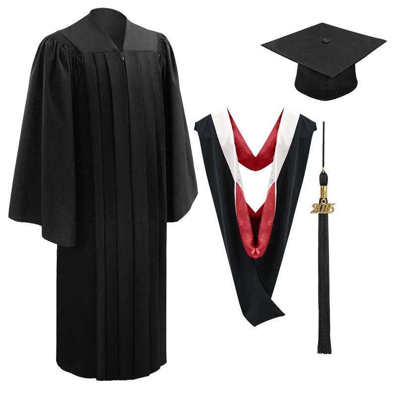 L Graduation 10 Deluxe Black Bachelors Graduation Cap, Gown & Hood Package