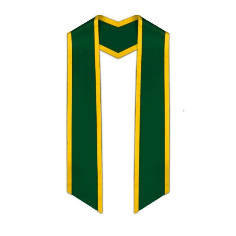 Hunter Green Slanted Graduation Stole with Gold Trim - Graduation Cap&Gown