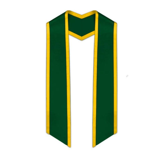 Hunter Green Slanted Graduation Stole with Gold Trim - Graduation Cap&Gown