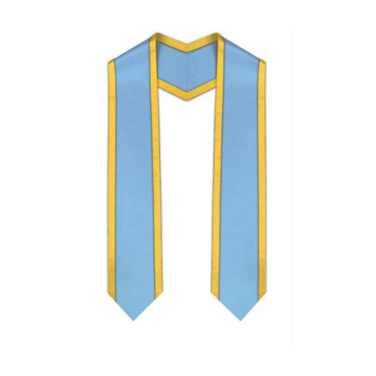 Light Blue Pointed Graduation Stole with Gold Trim - Graduation Cap&Gown