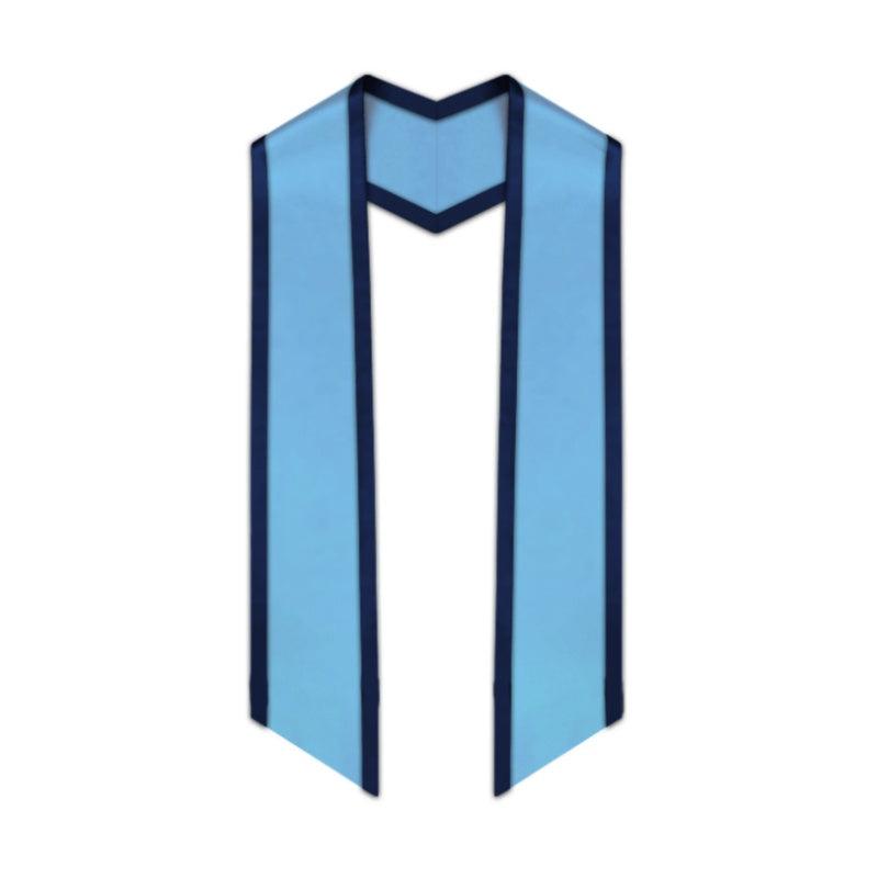 Light Blue Slanted Graduation Stole with Navy Blue Trim - Graduation Cap&Gown