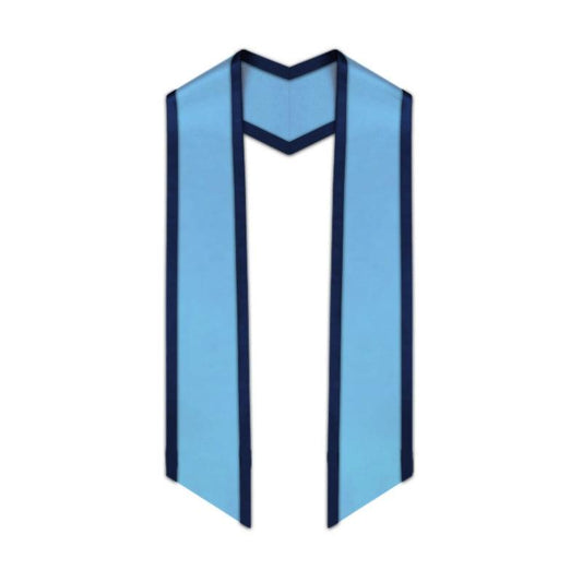 Light Blue Slanted Graduation Stole with Navy Blue Trim - Graduation Cap&Gown
