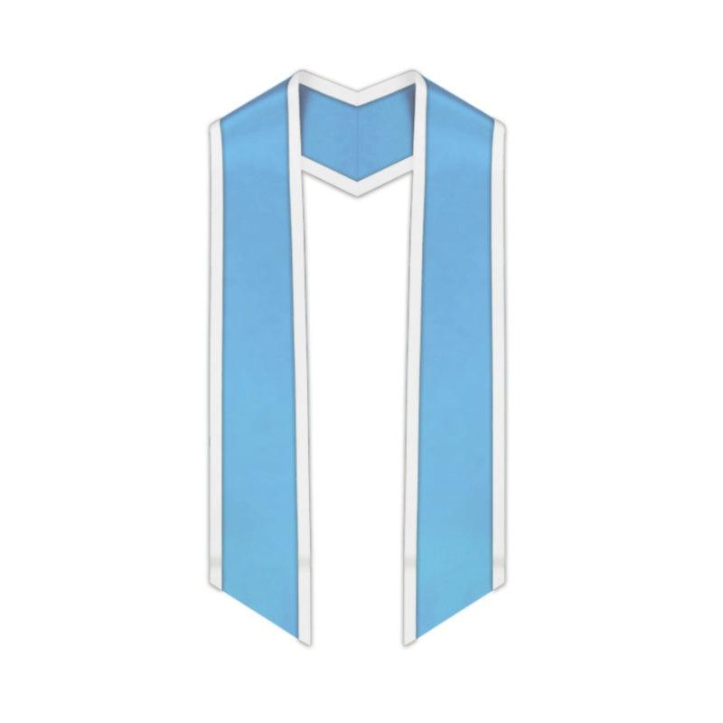 Light Blue Slanted Graduation Stole with White Trim - Graduation Cap&Gown