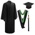 10 Deluxe Black Bachelors Graduation Cap, Gown & Hood Package - Graduation Cap&Gown