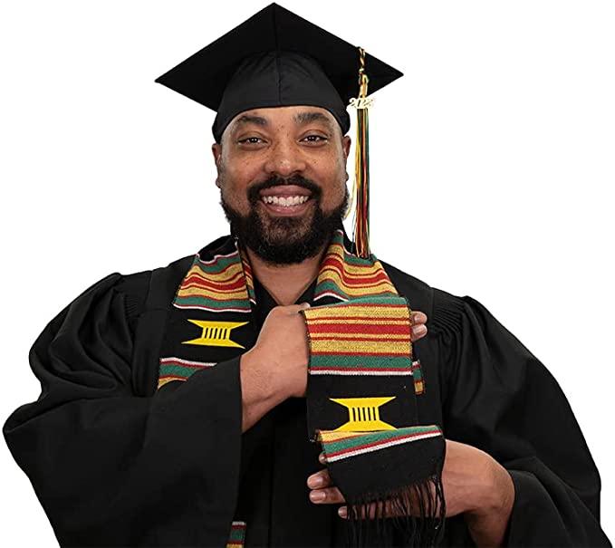 Kente Graduation Kente Stole, Handwoven Kente Sash Cloth - Graduation Cap&Gown