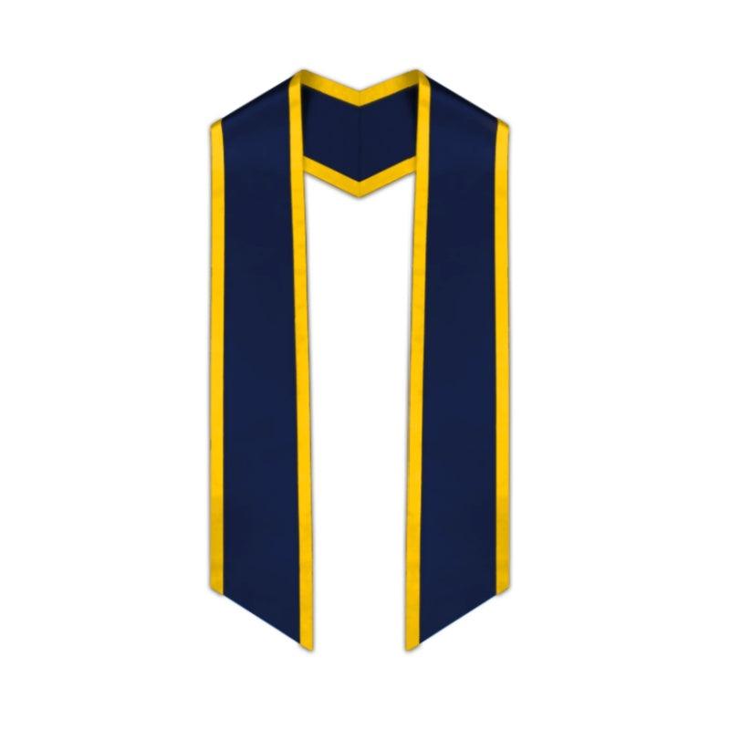 Navy Blue Slanted Graduation Stole with Gold Trim - Graduation Cap&Gown