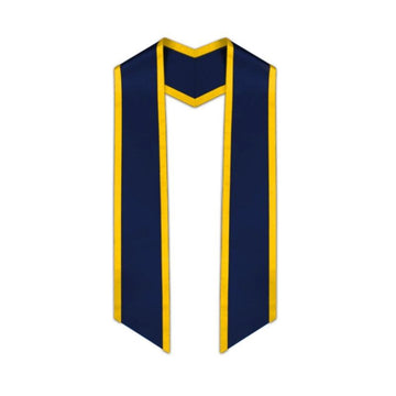 Navy Blue Slanted Graduation Stole with Gold Trim - Graduation Cap&Gown