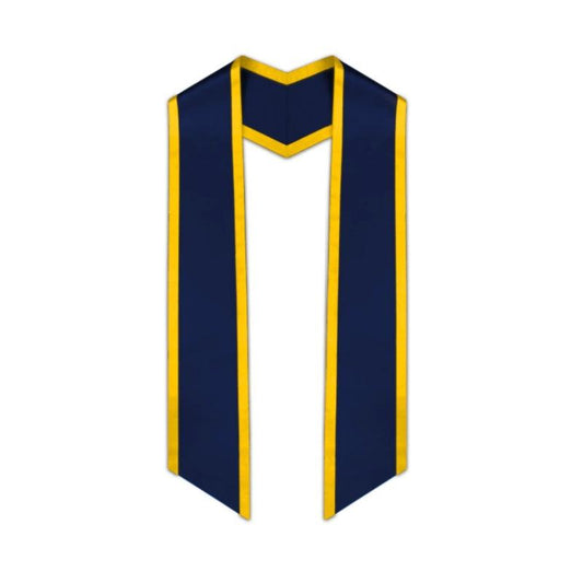 Navy Blue Slanted Graduation Stole with Gold Trim - Graduation Cap&Gown
