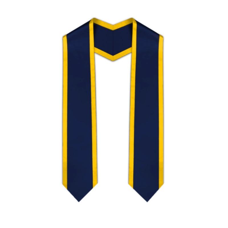 Navy Pointed Graduation Stole with Gold Trim - Graduation Cap&Gown