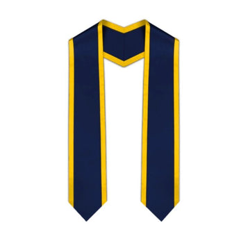 Navy Pointed Graduation Stole with Gold Trim - Graduation Cap&Gown