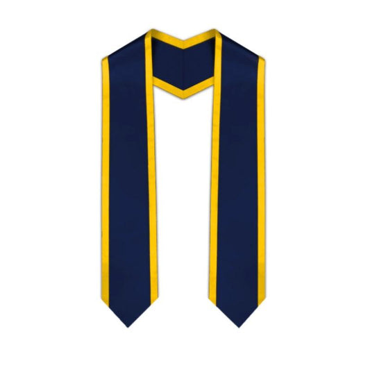 Navy Pointed Graduation Stole with Gold Trim - Graduation Cap&Gown