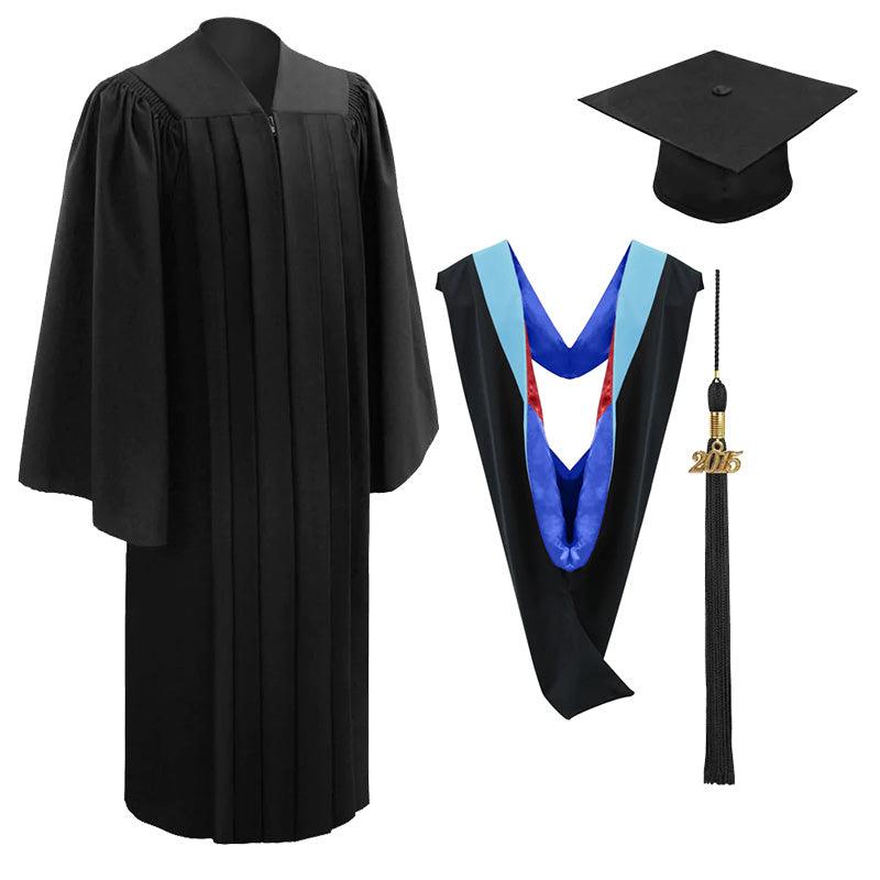 10 Deluxe Black Bachelors Graduation Cap, Gown & Hood Package - Graduation Cap&Gown