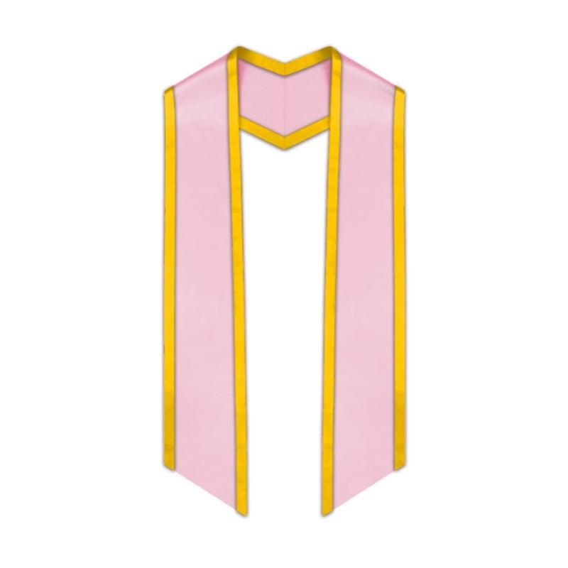 Pink Slanted Graduation Stole with Gold Trim - Graduation Cap&Gown