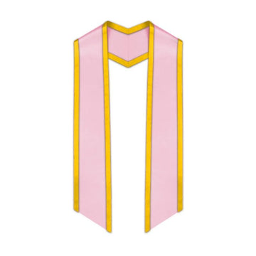 Pink Slanted Graduation Stole with Gold Trim - Graduation Cap&Gown