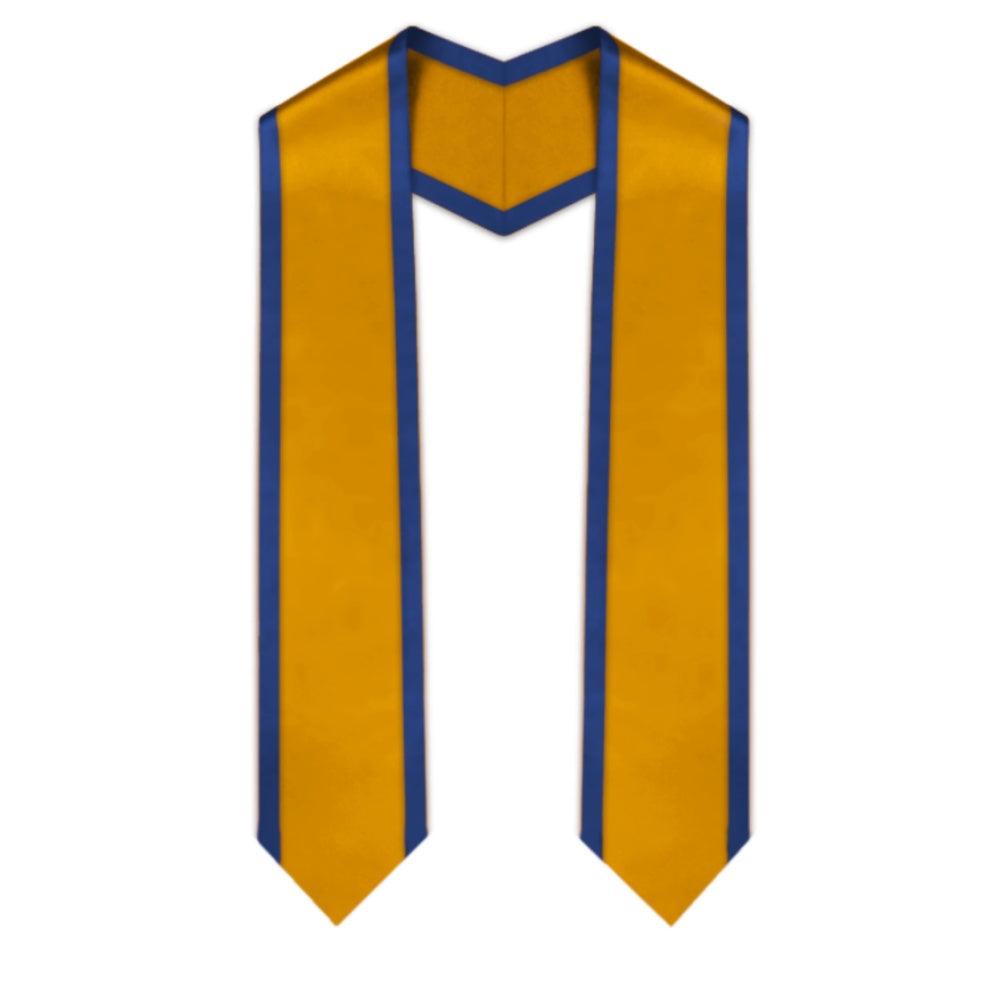 Antique Gold Pointed Graduation Stole with Royal Blue Trim - Graduation Cap&Gown