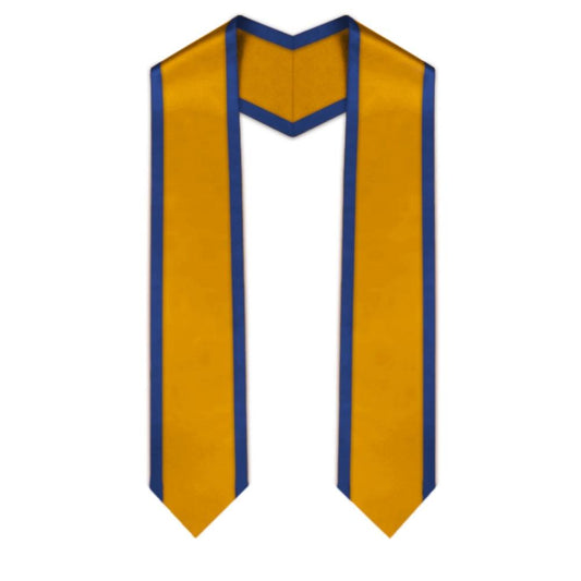 Antique Gold Pointed Graduation Stole with Royal Blue Trim - Graduation Cap&Gown