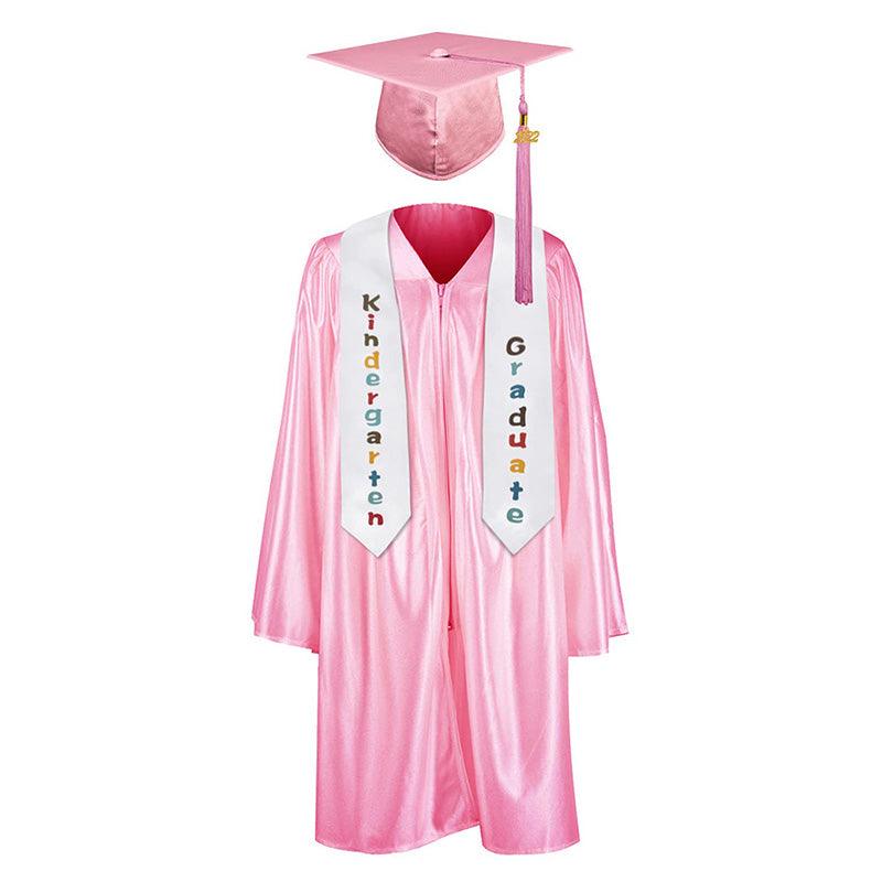 12 Colors shiny Kindergarten/Preschool Graduation Set – Gown, Cap, Stole, Tassel - Graduation Cap&Gown
