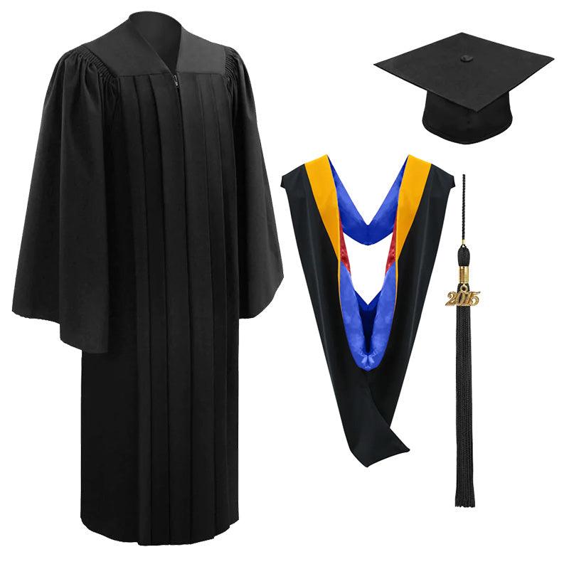 10 Deluxe Black Bachelors Graduation Cap, Gown & Hood Package - Graduation Cap&Gown