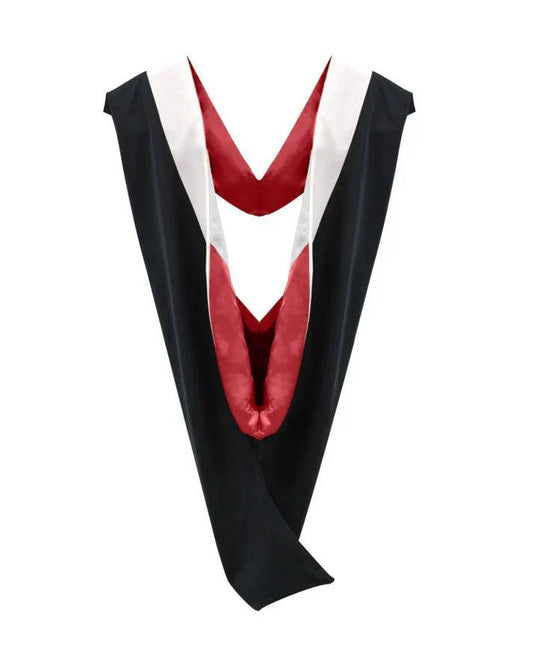 Deluxe Bachelors/Masters Hood - White Velvet, Red & White - Graduation Cap&Gown