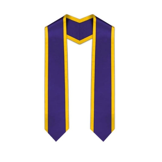 Purple Pointed Graduation Stole with Gold Trim - Graduation Cap&Gown