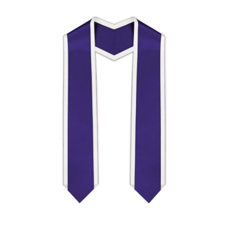 Purple Pointed Graduation Stole with White Trim - Graduation Cap&Gown