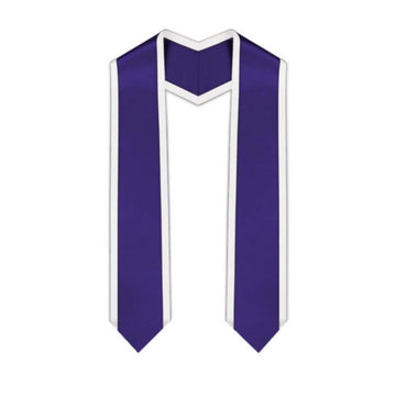 Purple Pointed Graduation Stole with White Trim - Graduation Cap&Gown