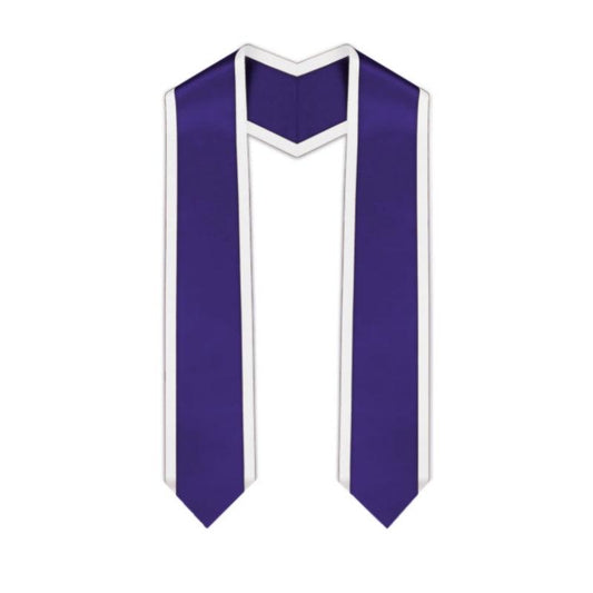 Purple Pointed Graduation Stole with White Trim - Graduation Cap&Gown