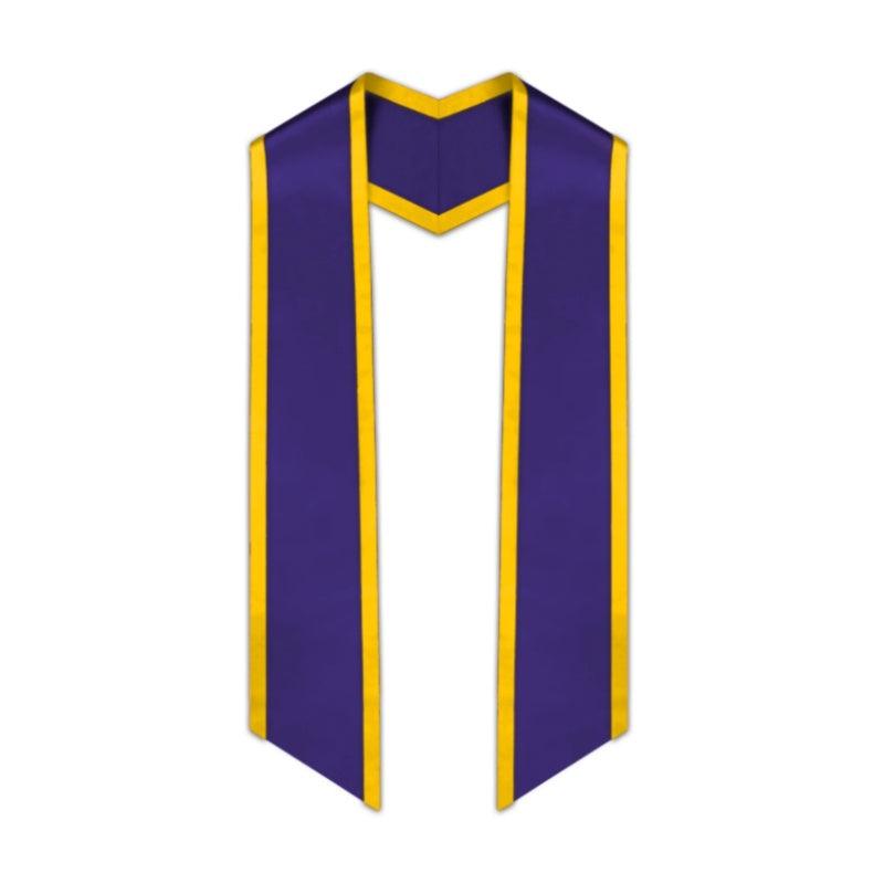 Purple Slanted Graduation Stole with Gold Trim - Graduation Cap&Gown