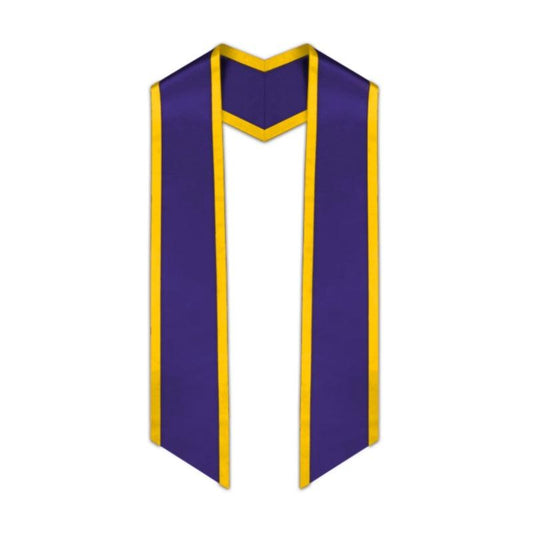 Purple Slanted Graduation Stole with Gold Trim - Graduation Cap&Gown
