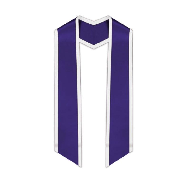 Purple Slanted Graduation Stole with White Trim - Graduation Cap&Gown