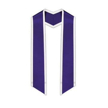 Purple Slanted Graduation Stole with White Trim - Graduation Cap&Gown